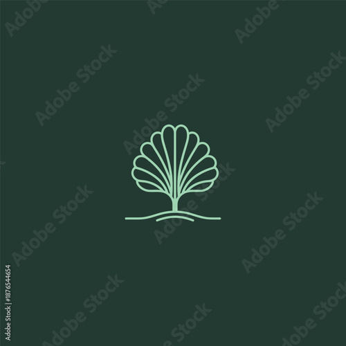 Shell tree logo in creative and clean simple line illustration.