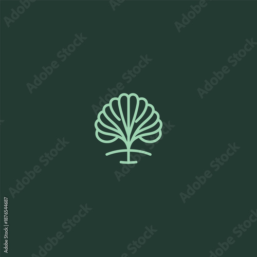 Shell tree logo in creative and clean simple line illustration.