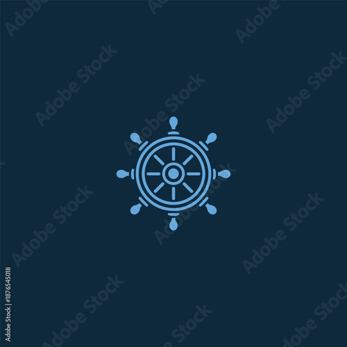 Ship helm logo in bold and classic simple line style.