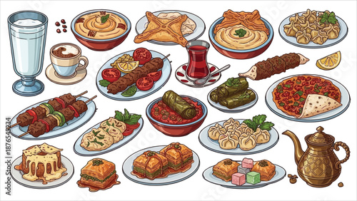 Turkish National Food Set – Baklava, Doner Kebab, Rahat Lokum, Shawarma, Ayran, Boza, Turkish Tea, Simit & More.