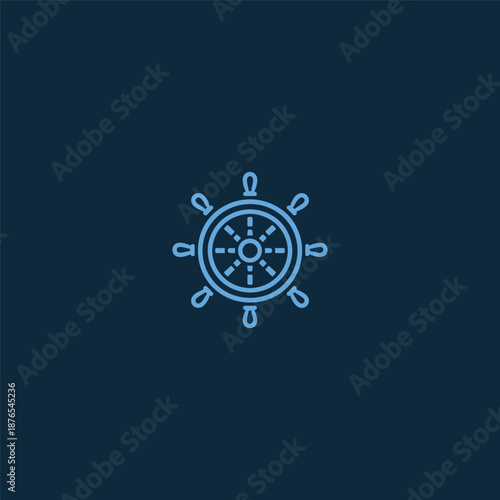 Ship helm logo in bold and classic simple line style.