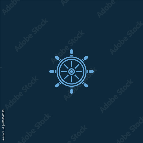Ship helm logo in bold and classic simple line style.