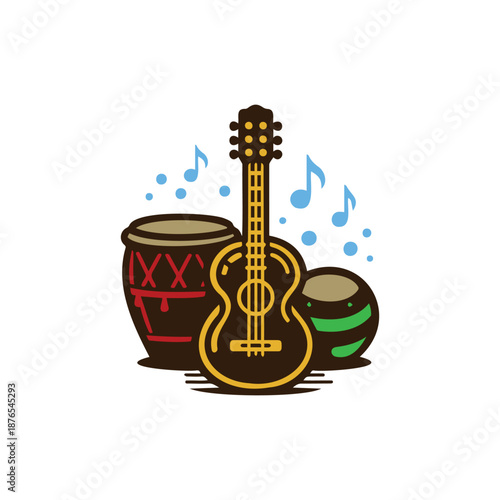 Music Instruments Logo Drums Guitar Percussion Icon