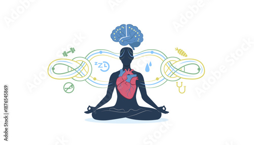 Psychological help or psychotherapy, the concept of uniting the mind (brain) and emotions (heart). mental health. Balance, Mind-Body Connection, Love and the Brain