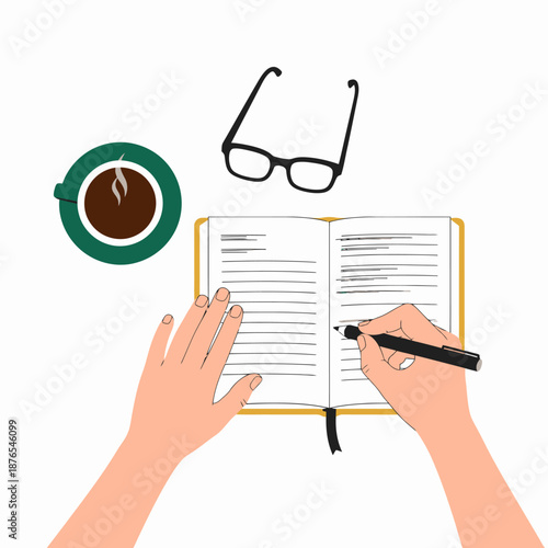 Studious Hands Penning Ideas in a Notebook with Warm Coffee