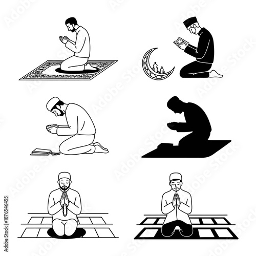 Silent Devotion: The artful composition showcases a series of drawings of men in prayer, embodying the tranquility of faith and devotion.