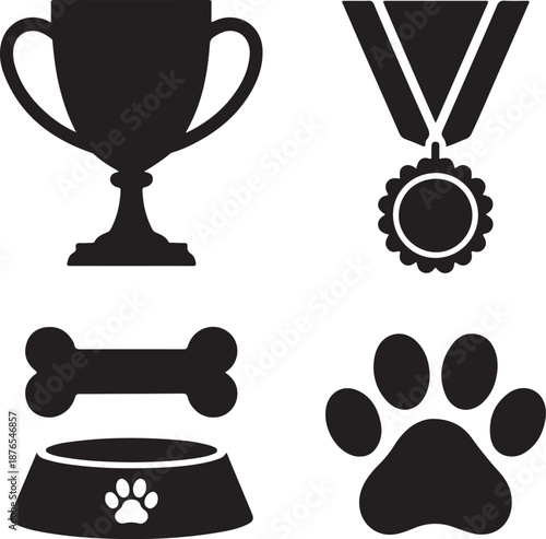 Pet Care and Award Icon Set Silhouette Collection