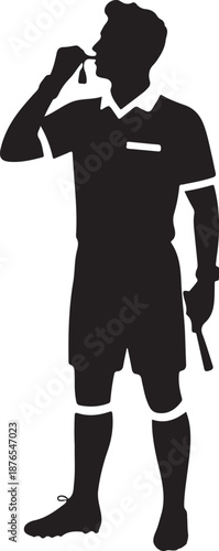 Soccer Referee Blowing Whistle Silhouette 