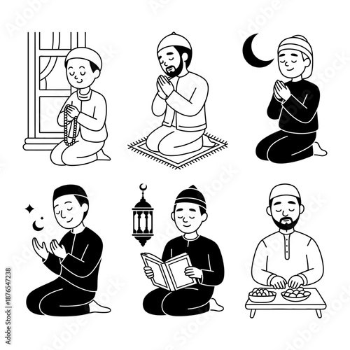 Islamic Practices Illustration: An artistic illustration captures the essence of Islamic rituals, depicting individuals engaged in prayer, reflection, and spiritual practices.