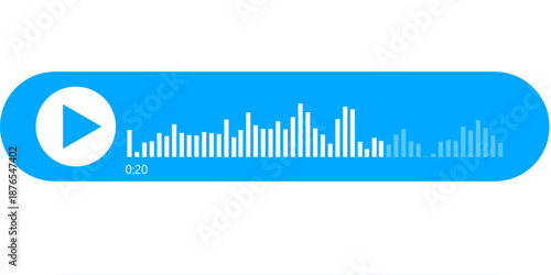 Contemporary Blue Chat Interface Bubble with Sound Recording Waveform and Playback Control Icon