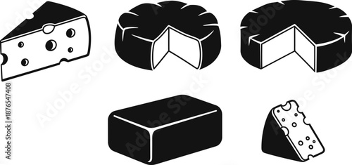 Collection of cheese types in silhouette on transparent background