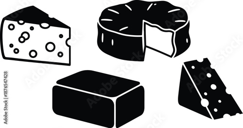 Cheese varieties silhouette on transparent background high quality