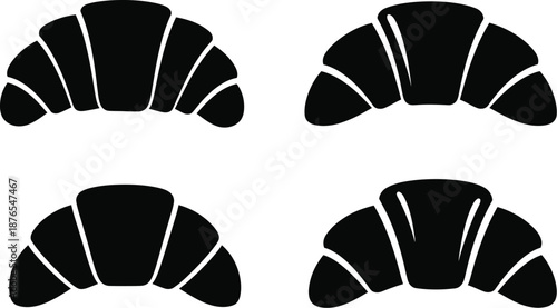 Croissant icons in silhouette style on transparent background