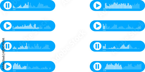 Master Set of Voice Message UI Components with Blue Bubbles, Audio Waveforms, and Navigation Icons