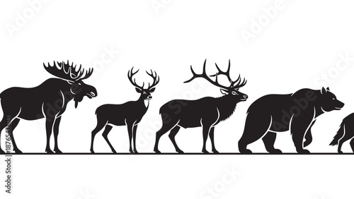 Silhouette Collection of Moose Deer Elk and Bear on Transparent Background