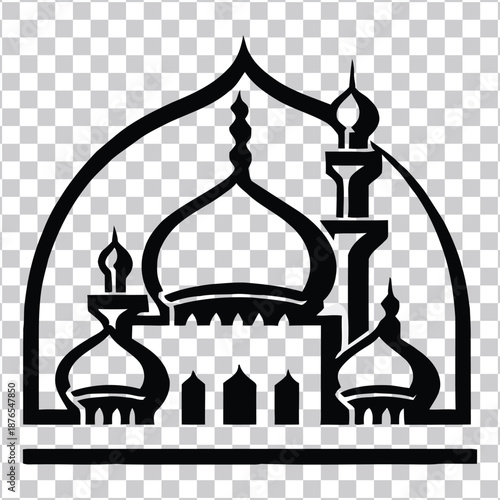 Islamic mosque architecture silhouette icon with domes and minarets, representing religious and cultural symbolism for Muslim communities worldwide
