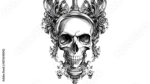Intricate skull design with floral elements and details