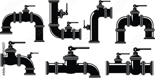 Collection of various faucet silhouettes on transparent background