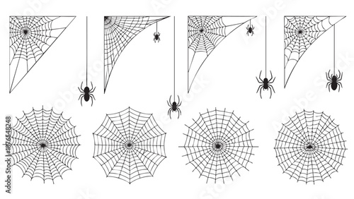 Spiders and spiderwebs collection set of illustrations showing spiders and web designs