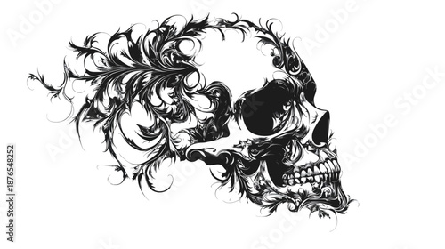 Intricate Skull Design with Floral Elements