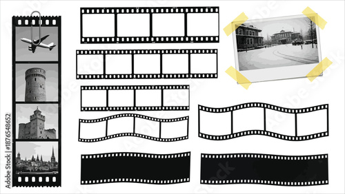Vintage Filmstrip Collage Kit with Grunge Frames, Duct Tape Borders & Movie Reel Elements