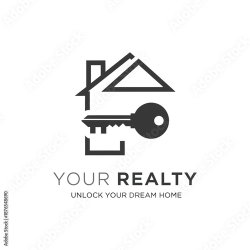 Key and House Logo Representing Realty Services