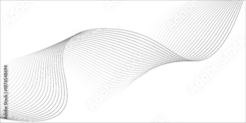 Dotted particles flowing halftone gradient curve shape wave pattern on white background. Vector in technology, science, music, waves, modern concept.