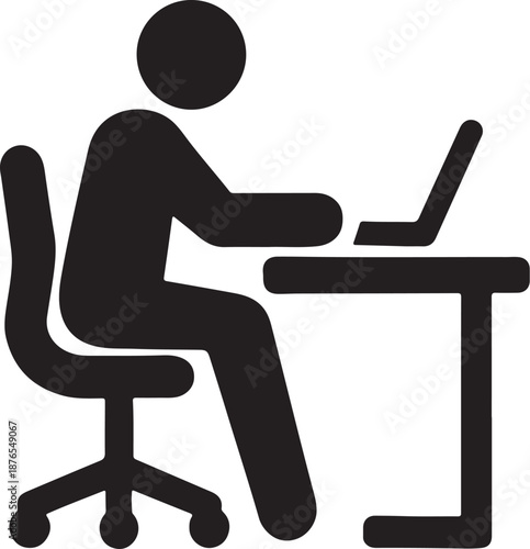 Minimalist Icon of a Person Working on a Laptop at a Desk for Office and Business Concepts