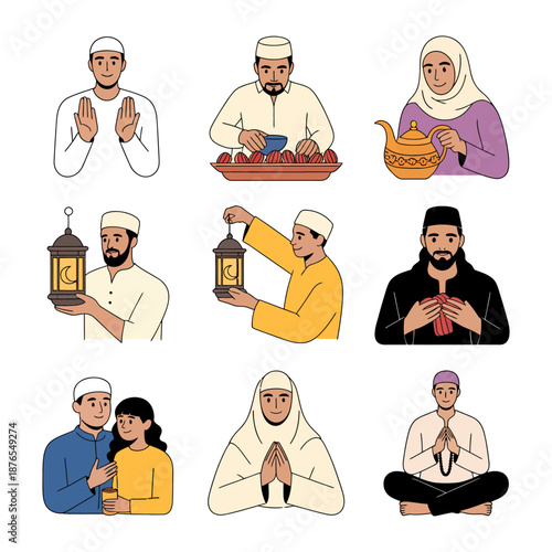 Islamic Lifestyle Illustration: An inclusive depiction showcases serene moments of Islamic life, blending cultural artistry with vibrant storytelling.