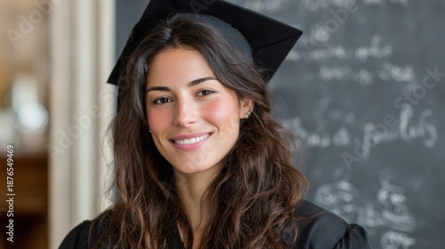 Young hispanic female graduate smiling in academic gown