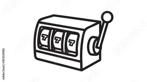 An illustration of a classic slot machine with three sevens and a lever on the side