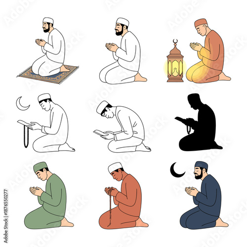 Devout Prayer: Depicting a series of serene figures in prayer, embodying tranquility and spiritual devotion.