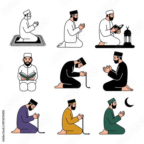 Prayer in devotion: Illustrative depiction of people engaged in solemn prayer, each moment a testament to faith and tranquility.