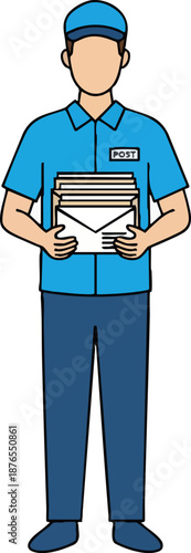 Delivery Man Holding Mail and Packages Vector Illustration