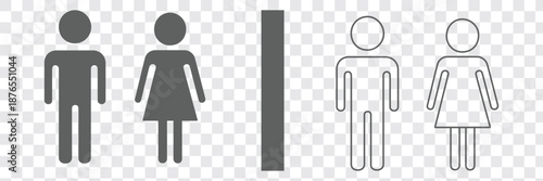 Simple black and white stick figure icons for male and female restroom signs toilet