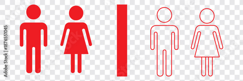Simple black and white stick figure icons for male and female restroom signs toilet