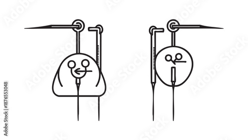 Simple line drawings of two different facial expressions on helicopter balloons against a white background