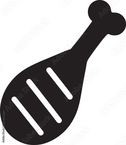 Chicken drumstick icon with diagonal hatch lines, clean silhouette food design