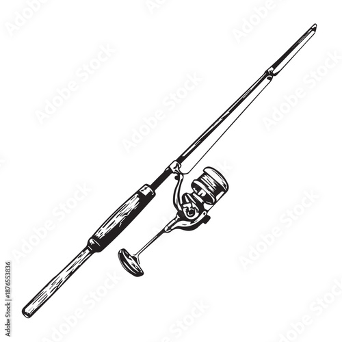: Hand-drawn sketch of a spinning fishing rod and reel.