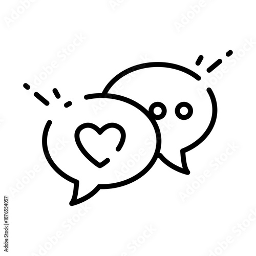 Heart Chat Bubbles Icon Love Messaging and Romantic Communication Line Art Illustration