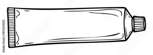 This versatile doodle sketch of an empty squeezable tube is perfect for health, cosmetic, or art product packaging designs, offering a simple yet impactful visual for various promotional