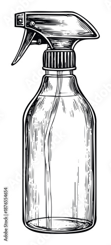 Engraved style spray bottle for household and garden tasks ideal for product packaging, instructional guides, or ecofriendly liquid promotions
