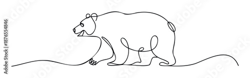 Minimalist continuous line drawing of a majestic bear walking creating a modern and elegant graphic suitable for branding, logos, animal themes, or wildlife conservation campaigns
