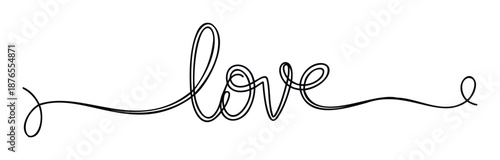 Continuous line drawing of the word love with a flowing script perfect for romantic holiday greeting cards invitations social media posts and printable decorative stationery design