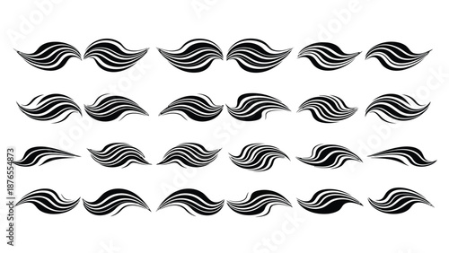 A series of repeating black wave or ribbon like design elements