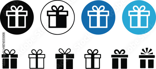 Set of gift box icon in line style, surprise gift boxes, flat modern graphic vector illustration. Present gift box icon. Vector isolated elements.