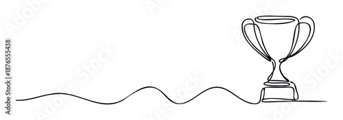 A stylish single continuous line drawing of a trophy cup symbolizing success and achievement, perfect for sports events, business awards, and motivational presentations.