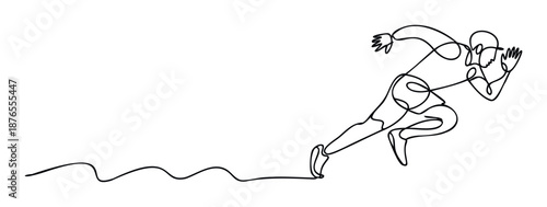 Energetic continuous line drawing depicting a runner in a dynamic sprint start position, perfect for sports event promotions or athletic performance motivational content.
