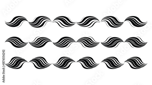 Black and white wavy lines arranged in horizontal rows a repeating pattern