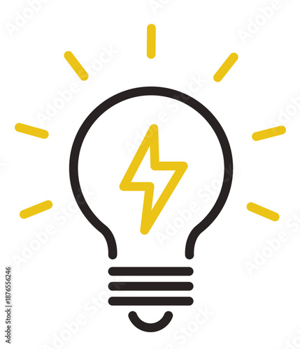電球と稲妻のアイコン。ランプと雷。電力、充電、照明。Light bulb and lightning icon.